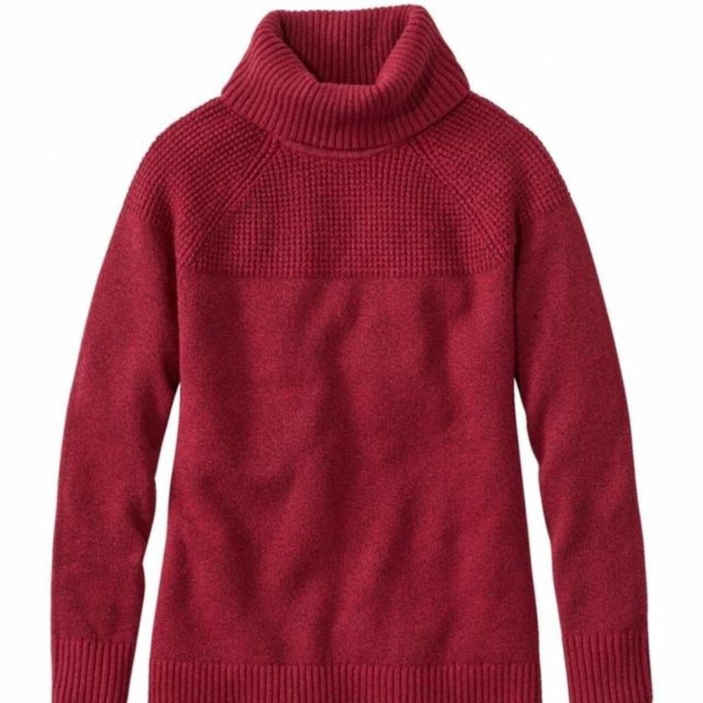 LL Bean Turtleneck Sweater Womens XS Petite Burgundy Red Knit Cotton Pullover